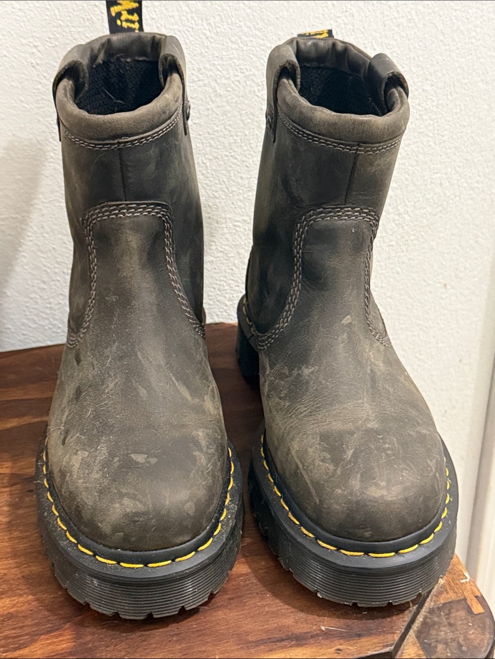 Dr. Martens Leather Chelsea-Style Boots with Yellow Stitching